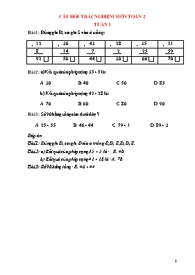 Câu hỏi trắc nghiệm môn Toán 2 - Tuần 3